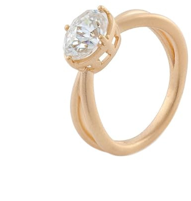 Goldring Damen 585 Echtgold Ehering, Wedding Ring Bands Solitär Moissanit Gold Modeschmuck Größe 60 (19.1)