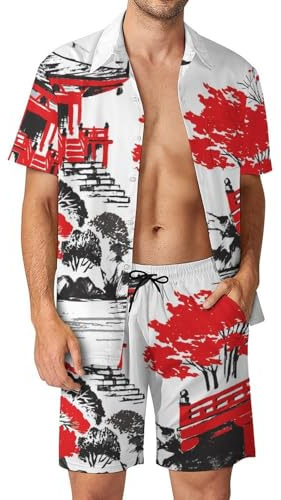 Pavillon Chemise Hawaïenne Hommes Ensemble Chemise Short Et Pantalon De Plage Été 2 Pièces XL