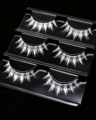 HUVZOR 3 pares de pestañas de anime, pestañas blancas de fibra artificial de alta calidad, Lashes Pestañas Postizas Naturales Halloween Cosplay Anime Eyelash Para Halloween Fiesta Escenario