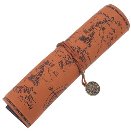 BESTonZON Federmäppchen Vintage Rollmäppchen Aus Leder Mit Schatzmuster Großes Canvas Stifteetui Für Schule Reisen Und Büro