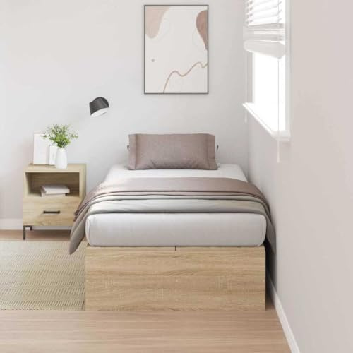 QJBSAVVA Stauraumbett Sonoma Eiche 90x190, Modernes Bettgestell Holzwerkstoff mit Klappfunktion, Jugendbett platzsparend für Schlafzimmer, Gästezimmer und Stadtwohnung
