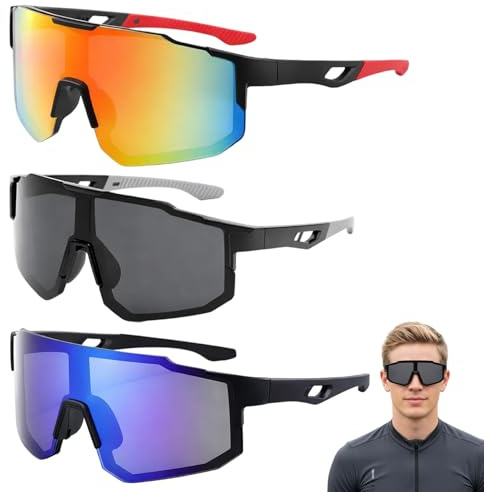 GYTFOG 3 Pcs Cycling Glasses, Running Glasses, Polarized Cycling Sunglass for Men Women, Protection Sports Glass for Bicycle Motorbike Driving Fishing