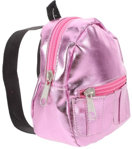 BESTonZON Pink Metallischer Mini Rucksack für Puppen, Niedlicher Puppenrucksack für 45cm Puppenzubehör, Funktionale Miniatur Schultasche Spielzeug, Kleine Schultaschen Accessoire Pink