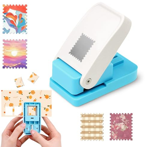 1.25X1.5 inch Rectangular Postage Stamp Puncher, Large Rectangle Lever Action Stamp Punch for Paper Crafting Scrapbooking, DIY Card Making Arts Crafts Supplies