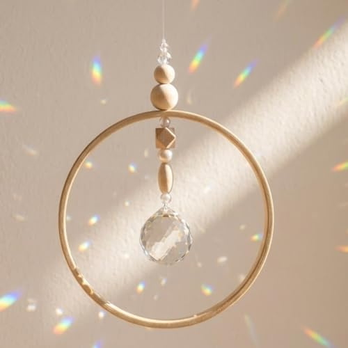 6X Sonnenfänger Kristall Bastelset – Suncatcher Basteln mit Bambusring, Perlen & Kristall | Fensterdeko hängend | DIY Set für JGA Basteln, Fensterdekoration | Suncatcher, Haus- & Gartendeko