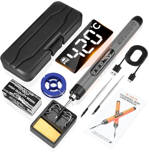Cordless Soldering Iron Kit with LCD Display - Rechargeable USB C Soldering Iron with 3 Tips Adjustable Temperature 260℃-420℃,Portable Soldering Irons 1000mAh WeldingKit,Electric Soldering Irons Pen