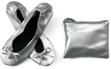 LCKKJHG Fashionabla vikbara inomhusbalettskor för bröllopsdans, platta tofflor utan spets för bröllopsceremonier, silver, 41 EU