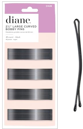 Diane 2.5” Curved Black Bobby Pins, Large Flat Hair Pins with Ball Tips for Long & Thick Hair, Updos, Flyaways, Protective Hairstyles & Doobie Wraps, Hair Accessories for Women, 40 Count