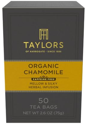 Taylors of Harrogate Organic Chamomile, Herbal Tea, Pillow Bags, 50 Count (Pack of 1), Mellow, Silky & Soft, Caffeine-Free, Enjoy Hot or Iced, 50 Teabags