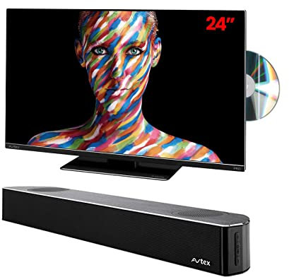 AVTEX 24 M249DRS PRO TV with AVTEX SB195BT Soundbar - 12v 24 inch M249DRS-PRO FHD Freeview Satellite Tuner Television with Bluetooth Sound Bar Speaker System for Caravan Motorhome Truck & Boat