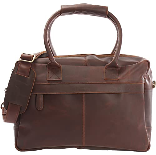 LECONI Kleiner Weekender aus Büffel-Leder im Vintage-Look Handgepäck XL Shopper Bürotasche für Damen + Herren Arbeitstasche DIN A4 Schultasche Unitasche Leder 40x30x15cm braun LE2007-wax