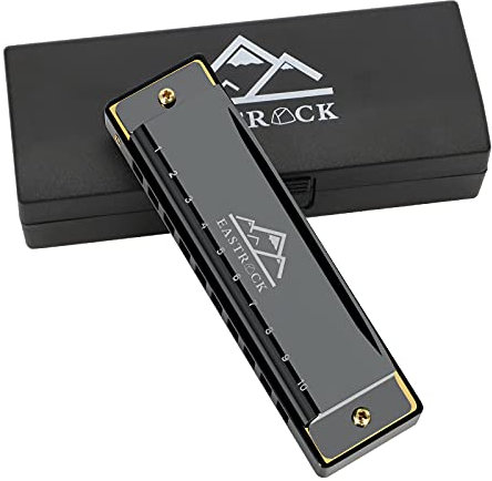 EastRock Harmonika C-Dur Harmonika mit Box 10-Loch Harmonika für Schüler, Fortgeschrittene und Anfänger (10-Loch,Schwarz)