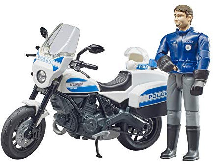 bruder 62731 - Bworld Scrambler Ducati Polizeimotorrad & Polizist - 1:16 Wachtmeister, Einsatzfahrzeug, Einsatzleitstelle, Polizeistation, Spielzeug