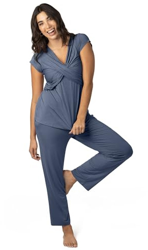 Kindred Bravely Davy Maternity Pajamas & Postpartum Lounge Sets for Women, Short Sleeve Nursing Pajamas (Slate Blue, Small)