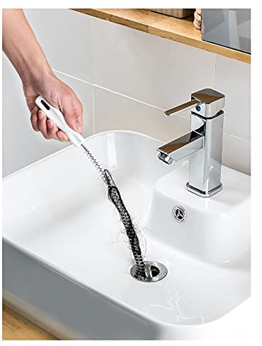 Cepillo de drenaje flexible de 2 piezas para fregadero, manguera elástica, cepillo de limpieza de paja con asa, desatascador de drenaje de cocina, limpiador de cables, limpiador de tuberías de