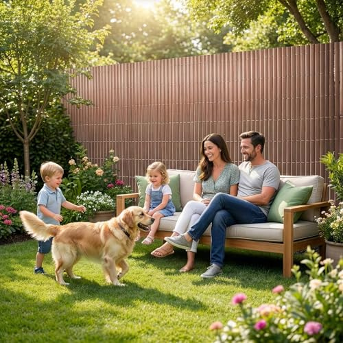 KARAT Clôture d'intimité en PVC - Clôture robuste du jardin terrasse balcon - Brise-vue facile à installer (Brun, 100 x 500 cm)