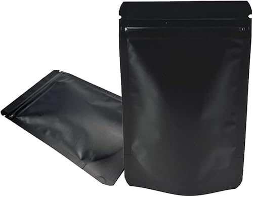 WACCOMT Pack 50 unidades Stand Up Matte Aluminiumffolie Reißverschlussbeutel Aufbewahrungstasche für Lebensmittel geruchsicher LangzeitAlmacenamiento 14x20cm (5,5x7,8 pulgadas, Negro)