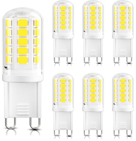 DiCUNO G9 LED Bulb, 6000K Cool White, LED G9 Light Bulbs 4W, Equivalent to 40W Halogen, Non-dimmable, 400 LM, T4 Bi-pin Base Replacement for Chandelier Light, Home Lighting, 6 Pack