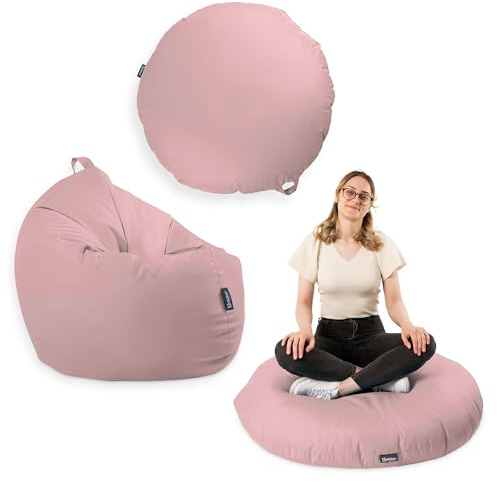 BuBiBag Premium 2-in-1 Sitzsack mit Füllung für Kinder & Erwachsene | Outdoor & Indoor | Sitzkissen Bodenkissen | Spielen & Entspannen | Wasser- und schmutzabweisend (Puderrosa, 145 cm)