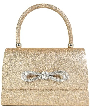 RPAEOY Women's Clutch Bags Elegant Bow Tie Glitter Evening Bag Shoulder Bag Chain Sparkly Crossbody Hand Tote Bag for Formal Prom Party Wedding Cocktail Gold