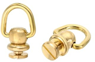 QUARKZMAN 2 Stück Messingnieten Schraube, 13mm Massiv Messing D-Ring Kugelnieten 360 Grad drehbare Taschen Kugelnieten Schraube für Geldbörse Gürtel Handtasche, Gold