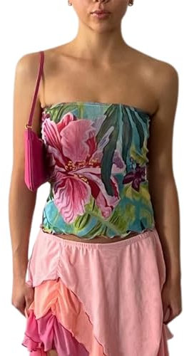 Himllauen Damen Tube Top Y2k Trägerloses Top Sexy Bandeau Top Elegant Schulterfreies Oberteil Sommer Slim Fit Tops (B Bunt, S)
