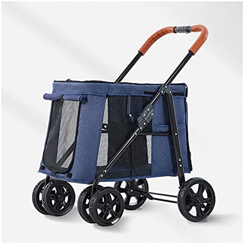 Hundebuggy, Hundebuggys für große Hunde, Premium-Haustier-Buggy mit 4 Rädern, Haustier-Buggy für Katzen, Hunde und mehr, zusammenklappbarer Tragewagen (hellgrau) (blau)