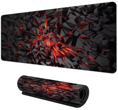 Mauspad XXL Großes Mousepad 1200x600x2mm Gaming Mouse Pad verbessert Präzision und Geschwindigkeit mit Vernähten Kanten Groß rutschfeste Tischunterlage - Schwarz Rot Geometrisch
