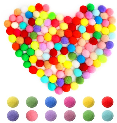 VOSSOT 120 Stück Craft Pompons, 3cm Pompons Loisirs Creatifs, Craft Pompoms Loisirs Creatifs Multicolore pour Bricolage Fournitures Décorations Couture Guirlandes Franges Projets et Artisanat