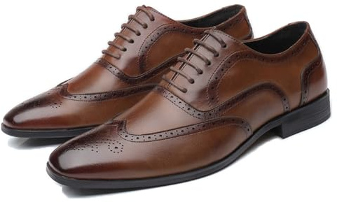 LMUIPMAA Hombres Punta Puntiaguda Zapatos de Vestir con Cordones Formal Negocios Boda Brogues,Marrón,38 EU