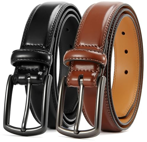 CHAOREN Mens Belts Leather 2 Pack - 1 1/4 Dress Belts for Men - Perfect for Casual Jeans and Business Set