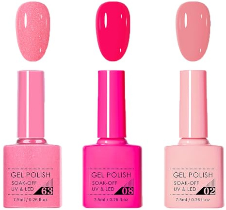 3Pcs Pink Gel Nail Polish Set - Light & Hot Pink Gel Polish, Soak Off UV/LED, Long Lasting, Chip Resistant, French Manicure for Salon-Quality DIY At-Home Nail Art