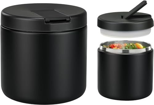 Itslife Thermobehälter für Essen 560ml Edelstahl Warmhaltebebehälter, Kinder auslaufsicherer Lunchbehälter mit Schnallenabdeckung, Weithals, Isolierung, geeignet für kaltes&heißes Essen Schwarz