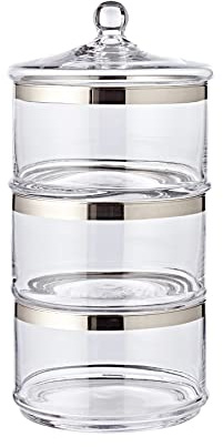 EDZARD Glasdose Vigo dreistöckig (Ø außen 19,5 cm, innen 17,5 cm) | stapelbar, mit Deckel, mundgeblasenes Kristallglas mit Platinrand, Bonboniere, Muffin Dose, Cookie Jar, Tischdeko, Handarbeit