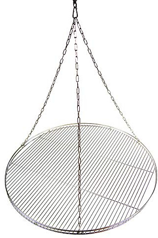 Edelstahl Grillrost 70 cm mit Reling nur 10 mm Lichter Stababstand | + Edelstahl Seilwirbel + 3 Edelstahlketten + Edelstahl Karabiner Schwenkgrill mit 3 Aufhängeösen / deutscher Fachhändler