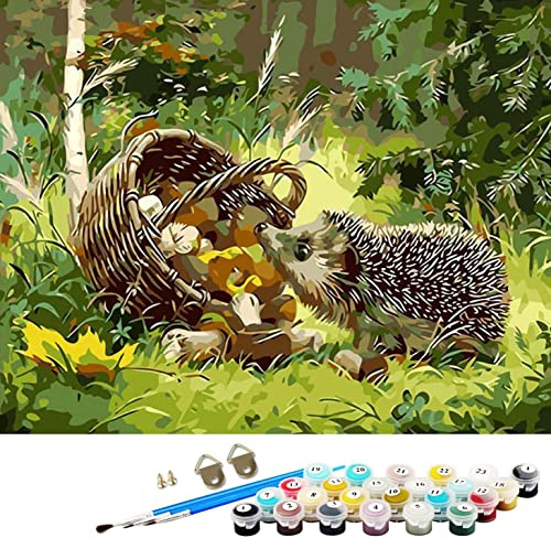 ABEUTY Malen nach Zahlen Wald Igel Obst, DIY Ölgemälde auf Leinwand Gemälde 40x50cm Wandkunst (Igel, Ohne Rahmen)