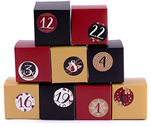 pajoma Adventskalender 24 Boxen, Schachteln zum Befüllen, inkl. Sticker, Gold
