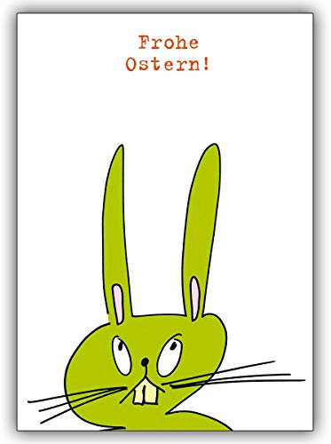 16 Osterkarten (16er Set): Lustige Oster Klappkarte mit Spruch und grünem Osterhasen • Klappkarten im Set mit Umschlägen als Oster Grußkarten, Gutschein, Geschenk-karten