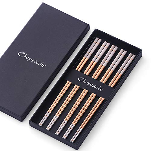 Do Buy, bacchette cinesi in acciaio inox, color oro rosa, 5 paia di bacchette per sushi giapponesi coreani in metallo, lavabili in lavastoviglie, ottima idea regalo per Natale/compleanno