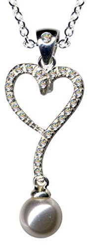 HALSKETTE mit Anhänger und Perle/Echt Silber 925 mit Zirkonia/Jugendstil Collier/Steinfarbe: klar weiss/modern cool trendy hip/Online Shop Schmuck kaufen / 54023