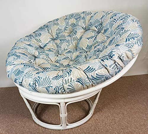 Rattani Rattan Papasansessel 110 cm cm Fb. weiß lackiert Polster Stoff California Dream Janis Blue