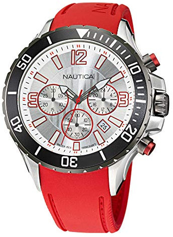 Nautica Men's Stainless Steel Quartz Silicone Strap, Red, 22 Casual Watch (Model: NAPNSS119)