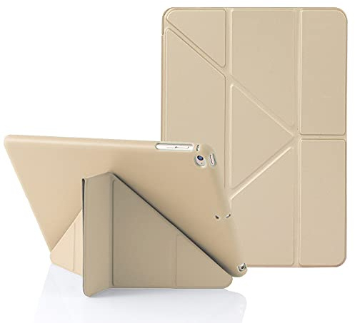 MuyDouxTech Hülle für iPad 9,7 Zoll 6./5. Generation 2018/2017, und iPad Air 9,7 1./2. Gen 2013/2014, Vertikale & Horizontale Aufstellung 5 Faltbare Winkel, Weiche TPU-Rückseite, Beige