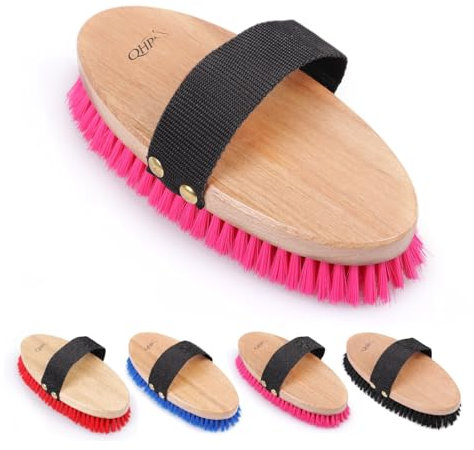 netproshop Weiche Kardätsche Pferdebürste mit Holzgriff und Nylonband, Farbe:Pink