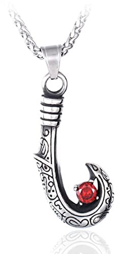 HCMA 316L Edelstahl Mode Angelhaken Roter Stein Männer und Frauen Freimaurer Anhänger Halskette Hip Hop Punk Schmuck Geschenk