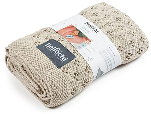 Bellochi Babydecke für Mädchen und Junge - 80x100 cm - 100% Bambus - Kuscheldecke Kinder Erstlingsdecke Durchbrochene Decke - Für den Sommer - Superweich Atmungsaktiv - Creamy Nut