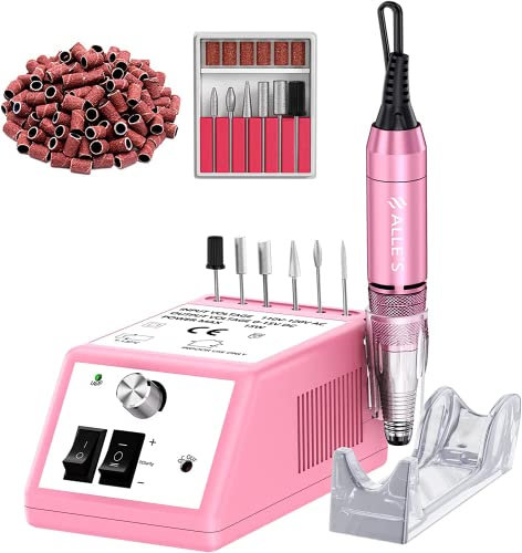 Alle's Ponceuse pour Ongles Professionnel, Lime a Ongle Electrique, 30000 RPM Kit de Manucure et Pédicure Professionnel avec Vitesse et Direction Réglables, avec 100 Bandes de Ponçage, Rose