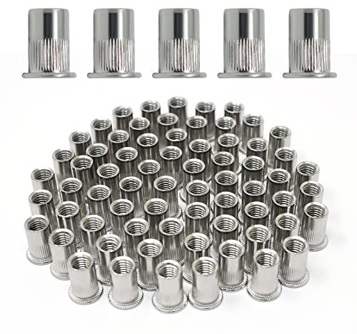 Wkmamo 120 Pcs M8 Rivet Nuts,304 Stainless Steel Threaded Rivetnut Insert Nutsert,Flat Head Threaded Rivetnut Insert Rivnut Assortment Kit