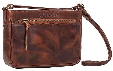 STILORD Lilia 2-in-1 Umhängetasche Damen Leder Handtasche Klein Vintage Bag Ledertasche modern elegante Ausgehtasche Clutch Kleine Schultertasche Frau Echtleder Tasche Farbe:porto - cognac