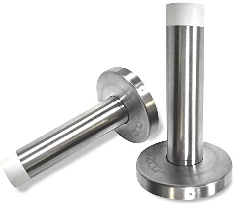 Wall-Mounted Door Stopper – White Skirting Board Door Stop with Rubber Buffer – Screw Fix Quiet Door Stop for Wall Protection – Pack of 2